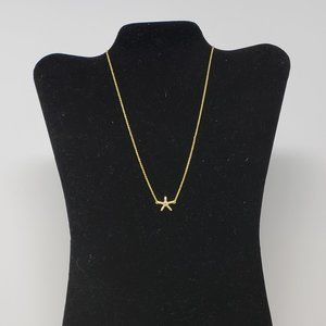 Signed Brushed Goldtone Starfish Crystal Necklace
